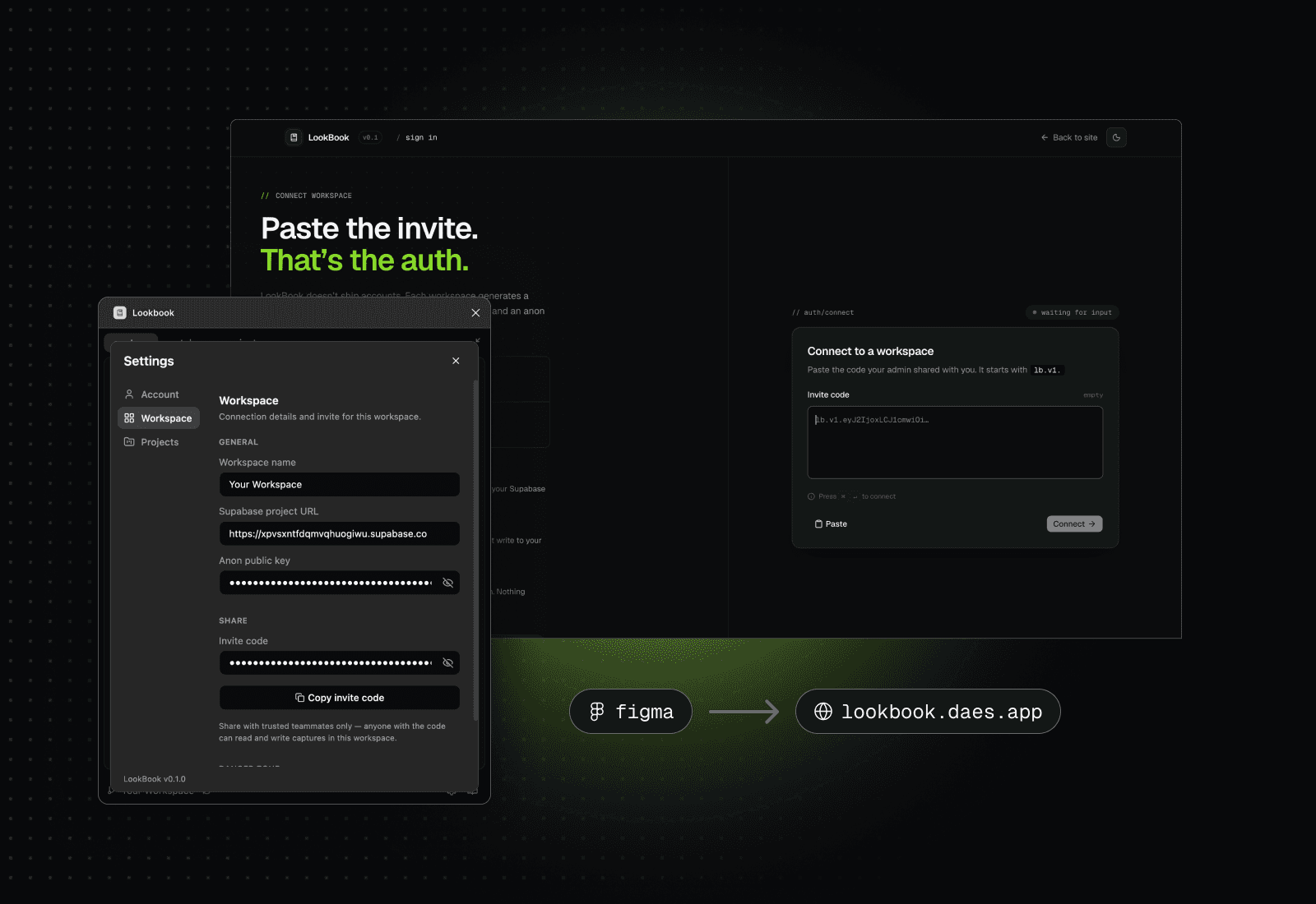Pasting an invite code in the browser to connect